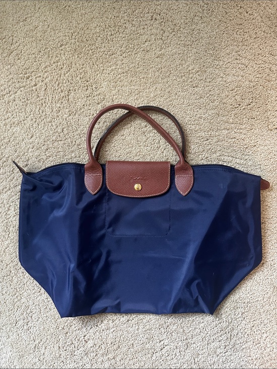 Longchamp Handbags - Longchamp Navy Tote Bag with Brown Leather